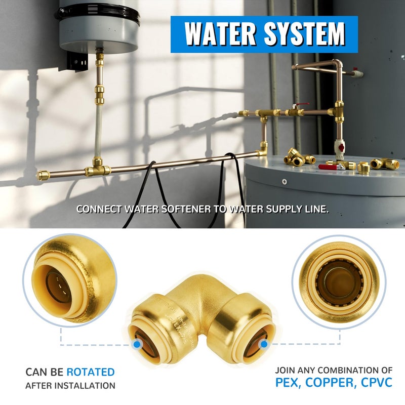 SUNGATOR PEX Elbow, 3/4-Inch Push Fit 90-Degree Plumbing Fitting Pipe Connector with Disconnect Clip, Push-to-Connect, Copper, CPVC, No Lead Brass (2-Pack) - Image 4